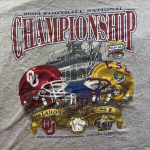 Vintage LSU Tigers 2003 National Champions T Shirt 2XL Gray Football Graphic BCS